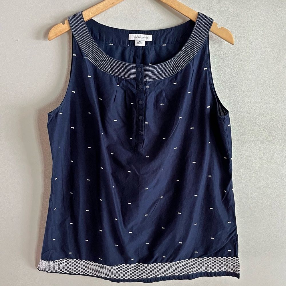 Liz Claiborne Blue Embroidered Nautical Tank Top XL Coastal Preppy